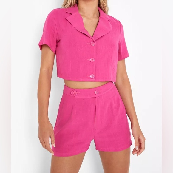 Boohoo Other - Linen mix cropped blazer top and high waist shorts set - size 12